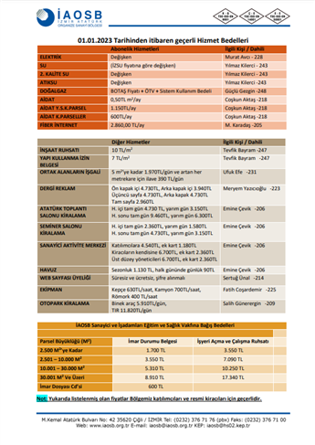 İAOSB HİZMET BEDELLERİ