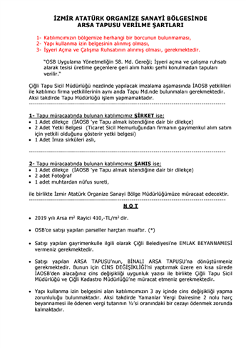 İAOSB'DE KATILIMCILARA PARSEL TAPUSU VERİLME ŞARTLARI